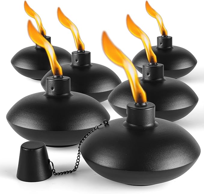 ZSZMFH 6 Pack Metal Table Top Torches,18 oz Citronella Torches for Outside， Refillable Citronella Flame Light Torch with Wicks and Covers, Landscape Lanterns Torches for Party, Garden Decor，DIY