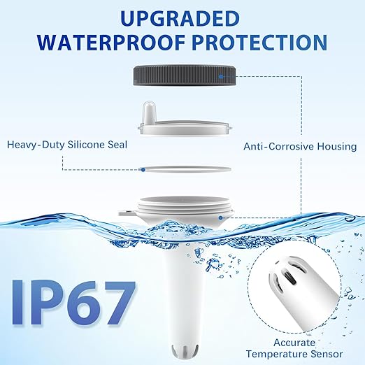 Nuovoware Digital Floating Pool Thermometer, Wireless Pool Thermometer with Easy Read Screen Display, Remote Water Thermometer IPX8 Waterproof for Swimming Pool, Fish Tank, Hot Tub