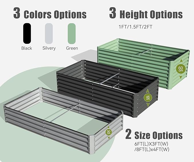 Domi Galvanized Raised Garden Bed, Outdoor Planter Garden Boxes Large Metal Planter Box for Gardening Vegetables Fruits Flowers, Dark Grey (6x3x2ft)