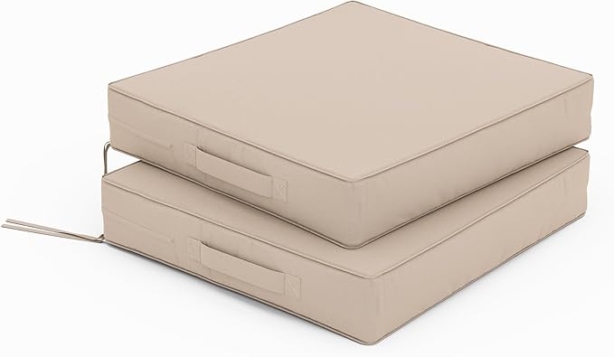 Patio Chair Cushions 17 X 16 X 3 Inch Waterproof Outdoor Seat Cushions for Patio Furniture, Outdoor Sofa Couch Pads with Ties & Handle, Set of 2, Sand