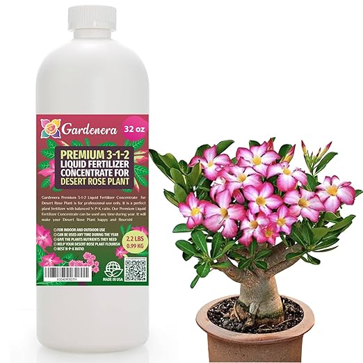 Premium Liquid Desert Rose Plant Fertilizer - 3-1-2 Concentrate for Indoor Plants and Flowers by Gardenera | Organic Plant Food for Desert Roses - 32oz
