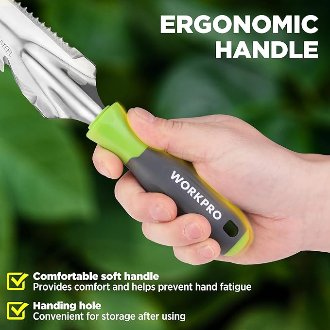 WORKPRO Hand Weeder Puller, 5-in-1 Stainless Steel Garden Trowel with Soft Handle, Gardening Weeding Tool for Easy Weeder Removal, Planting, Weeding, Flower & Vegetable Care in Garden Lawn Yard