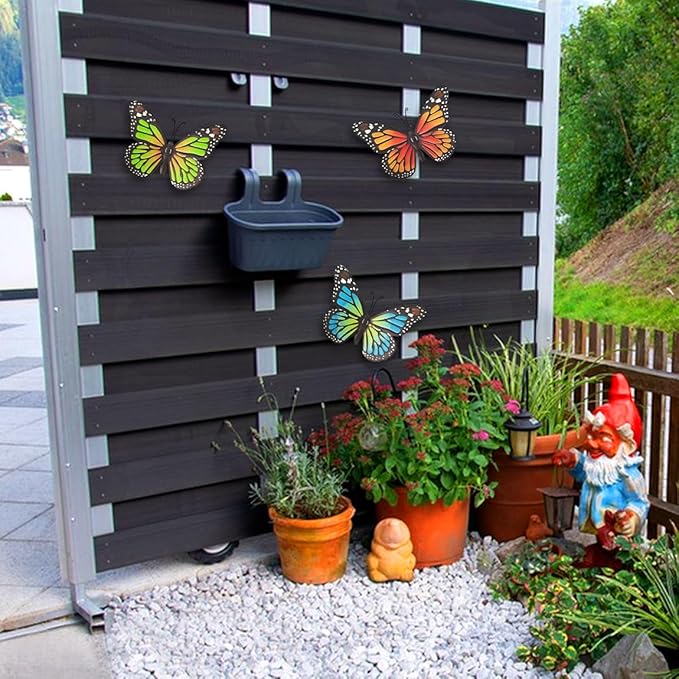 EOORAU Metal Butterfly Wall Decor - 3 Pcs Butterflies Wall Sculpture Hanging Decorations for Outdoor Fences Patio Yard Fence Garden Decorations, Gifts for Mom Friends