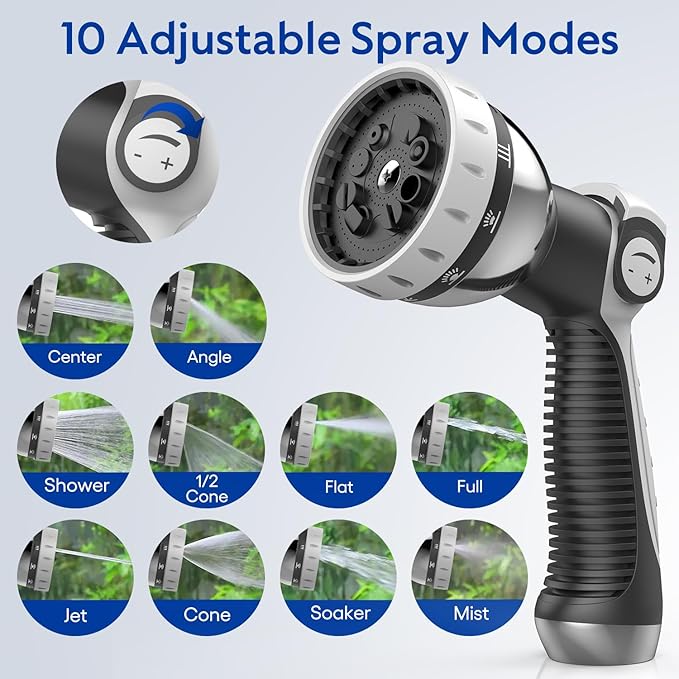 Retractable Garden Hose Reel, 1/2 in x 125 ft Wall Mounted Hose Reel, 10-Pattern Spray Nozzle, Any Length Lock/Slow Return System/Wall Mounted/180°Swivel Bracket