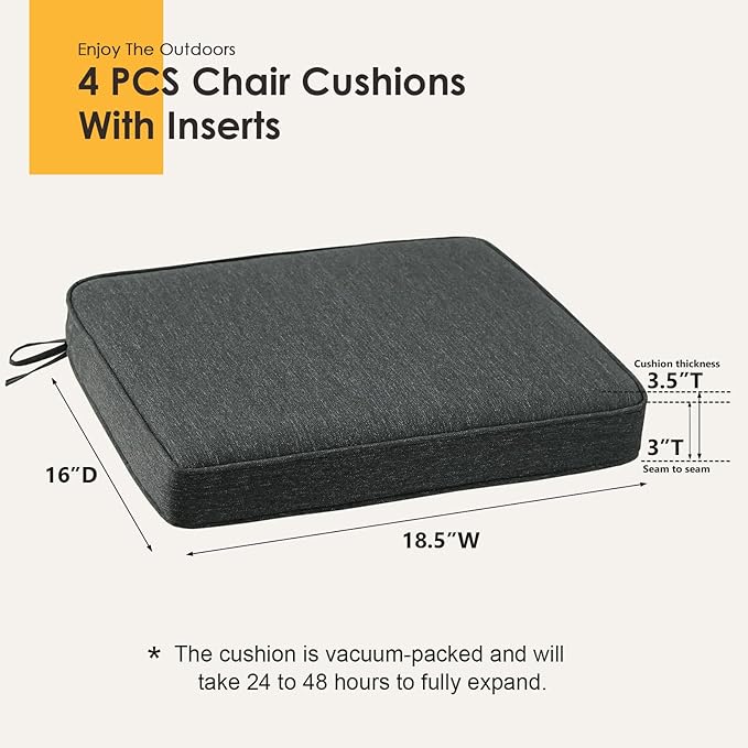 Outdoor Square Corner Seat Cushion, 18.5"x16"x3", Set of 4, Non Slip Seat Cushion Pads with Removable Cover for Patio Furniture, Garden Yard Lawn, Charcoal Gray