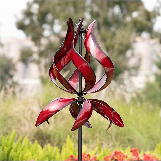 Yard Garden Wind Spinners - Large Outdoor Metal Wind Spinners with Stake, Yard Art Lawn Garden Decor (19" W x 87" H)