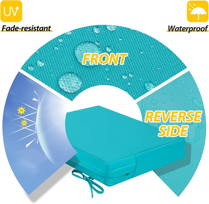 AAAAAcessories Outdoor Seat Cushions for Chairs, Waterproof, Fade-Resistant Patio Furniture Replacement Cushions, 20" x 18" x 3", Set of 2, Turquoise Blue