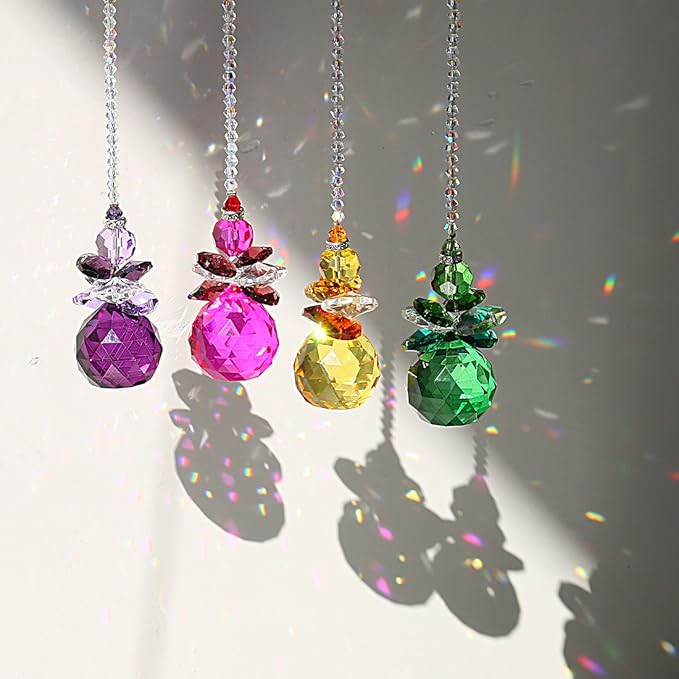 H&D Hanging Crystal Angel Suncatcher Rainbow Maker Guardian Angel Ornament for Home Window Decor (Green)
