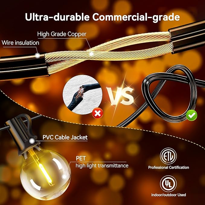 XURISEN Outdoor String Lights with Dimmer, 98FT LED Patio Lights for Outside with 52 Shatterproof G40 Globe Bulbs UL Listed Waterproof Hanging Lighting for Backyard Balcony Bistro Party Decor