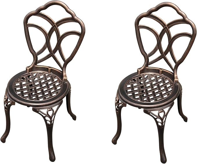 Outdoor Dining Chair Cast Aluminum Patio Chairs Set of 2 All-Weather Patio Dining Chair with Adjustable Feet for Backyard Garden (Muran Chair)
