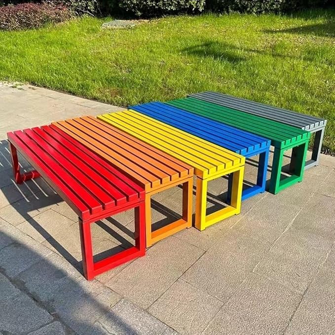 Weatherproof Metal Dining Bench, Outdoor Bench Backless Patio Bench 2-Person Farmhouse Bench Garden Bench for Kitchen, Living Room, Entryway(Blue,40in)