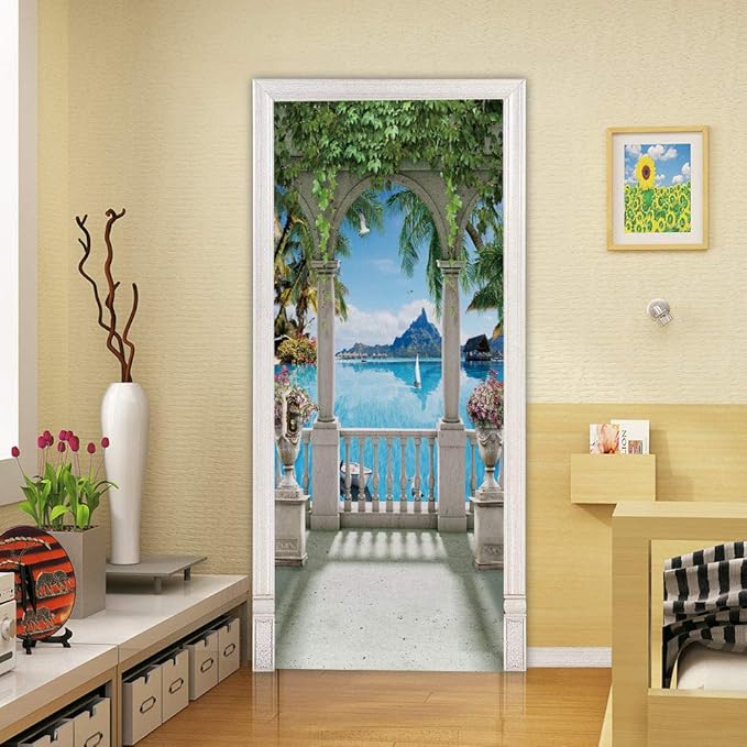 3D Door Stickers Murals - Peel & Stick Landscape - Wallpaper Self-Adhesive Decals - Removable PVC Waterproof Door Poster - Bedroom & Living Room Decoration - 37.4" x 78.7"