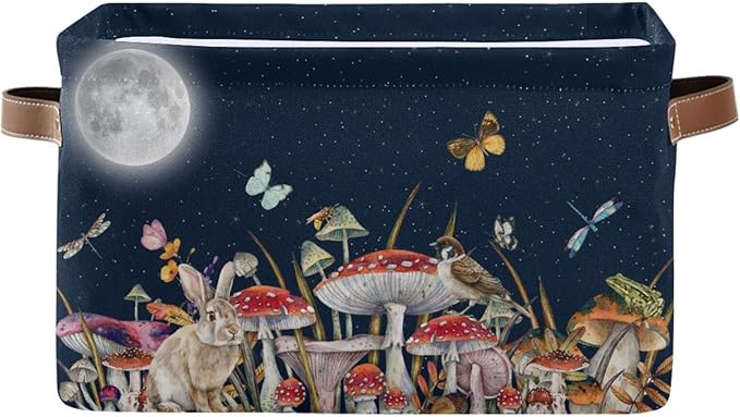 Mushroom Rectangular Storage Basket Bird Butterfly Rabbit Moon Organizer Bin Shelf Baskets For Home Office Dorm