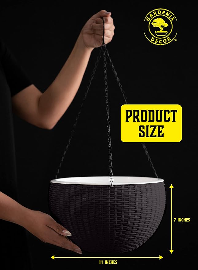 GARDENIX DECOR 11'' Self Watering Hanging planters for Indoor Plants - Flower Pot with Water Level Indicator for Plants, Hanging pots - Self Watering Planter Plant Pot-Coco Coir - Round 1 Pack - Gray