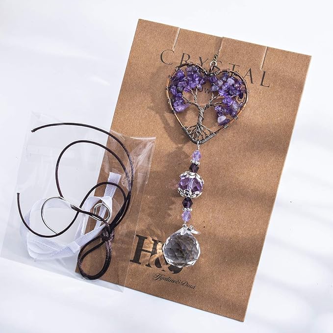 H&D HYALINE & DORA Sun Catcher Crystal Tree of Life Rainbow Maker Drops Hang for Window, Home Decor, Car Charms
