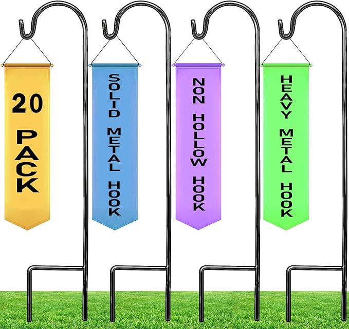 Ashman Shepherd's Hooks 35 Inch (20 Per Pack), Black, Made of Premium Metal for Hanging Solar Lights, Bird Feeders, Mason Jars, Christmas Lights, Lanterns, Garden Stakes and Wedding Décor.