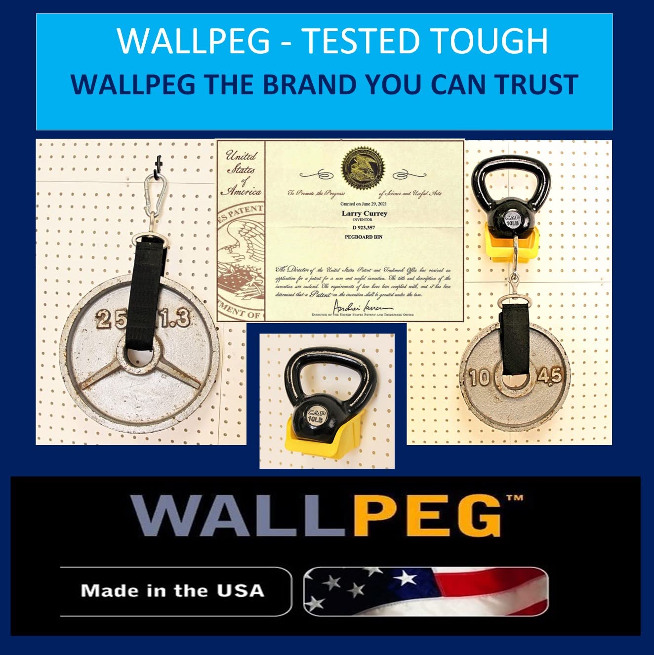 WallPeg Made in USA Pegboard Panels Garage Organization - Wall Storage Kit (PB-2 B) (2) ea - 24" x 16" Peg Board Tool Organizer Panel Set - Garage Organizer Kit