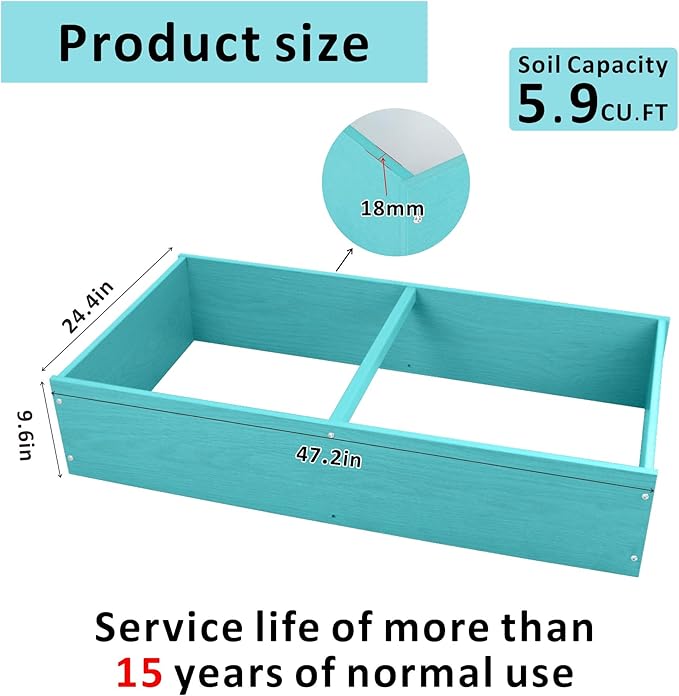 HDPE Raised Garden Bed 47.24 * 24.4 * 9.65 in,Vegetable Planter Bed Outdoor,Elevated Horticulture Planter Bed,Waterproof,Rot-Resistant and Non-Cracking Above Ground Garden Bed(Aruba Blue)