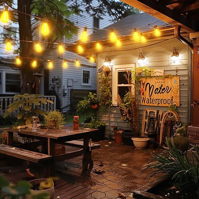 50FT Outdoor String Lights with Remote, Garden Patio Decor with 2500K Warm White, 25+1 LED Edison Bulbs, Support Timer Dimmable Waterproof Shatterproof for Yard Outside Porch Deck Indoor