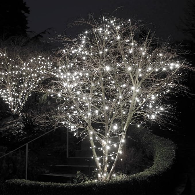 OZS 115Ft 300LED Cool White String Lights Indoor/Outdoor, Waterproof 8 Modes Christmas Lights, Green Wire Tree Lights for Party Wedding Garden Xmas Decorations (Cool White)