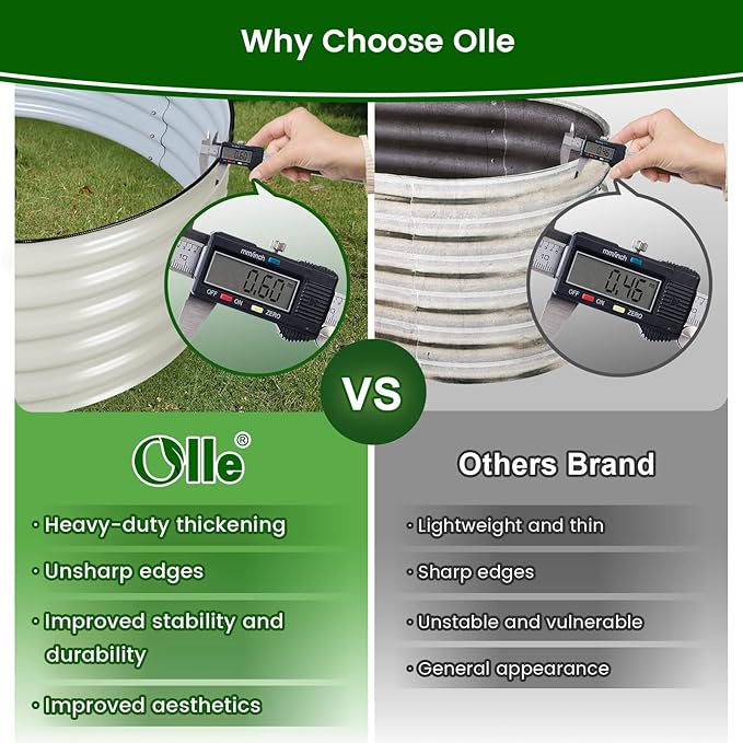 Olle 17" Tall, 42" Round Metal Raised Garden Bed Kits, Planter Raised Beds for Gardening, Raised Flower Bed Galvanized Planter Box, 3.5 * 3.5 * 1.4Ft,Ivory