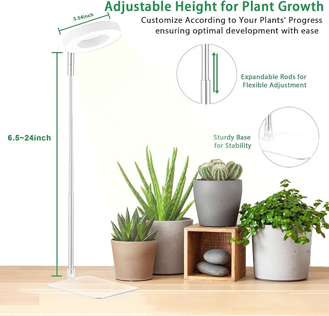 yadoker Halo Plant Grow Light, LED Growing Light Full Spectrum for Indoor Plants,Height Adjustable, Automatic Timer, 5V Low Safe Voltage,Idea for Small Plants