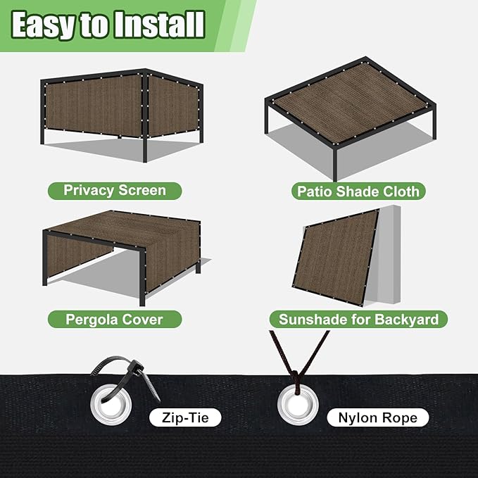 Outdoor 90% Sun Shade Cloth with Grommets, 7 X 22 FT Pergola Shade Cover for Garden Patio Carport Kennel Swimming Pool, Mocha (We Make Custom Size)