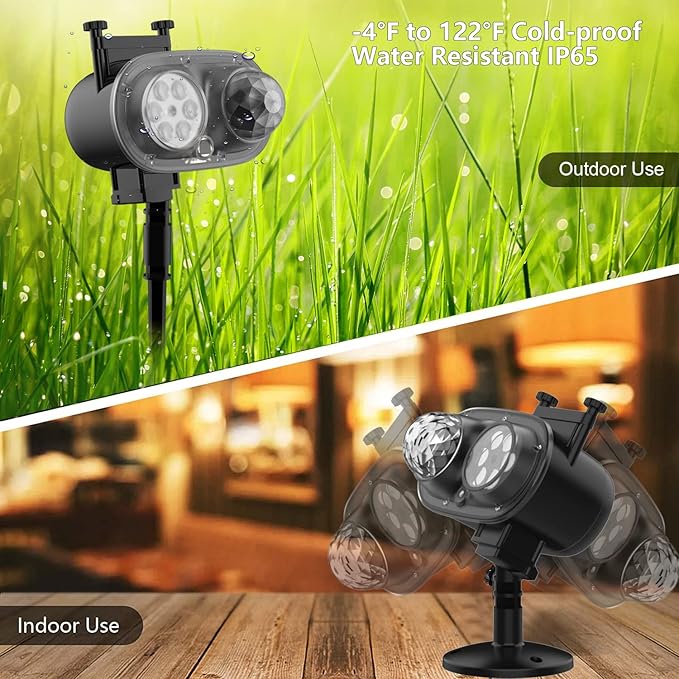 Slide Show Christmas LED Holiday Projector Outdoor, Waterproof 2-in-1 Ocean Wave Effect Christmas Projector Lights with 16 Slides Patterns & 10 Colors for House Garden Yard Xmas Decorations