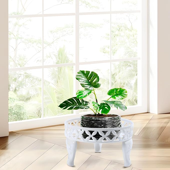 White Plant Stand, Anti-Rust Planter Stands for Indoor Plants, Metal Plant Stands Outdoor, Round Plant Shelf Flower Pot Stand,Display Shelves Potted Plant Holders for Garden Patio Decor