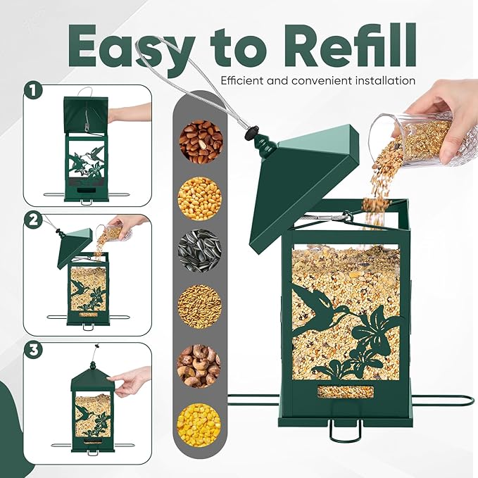 Squirrel Proof Bird Feeders for Outdoors, 6LBS Extra Large Capacity Hanging Metal Bird Feeder with Weight-Activated Perches, Wild Bird Feeders for Outside Finch, Cardinal, Blue Jay