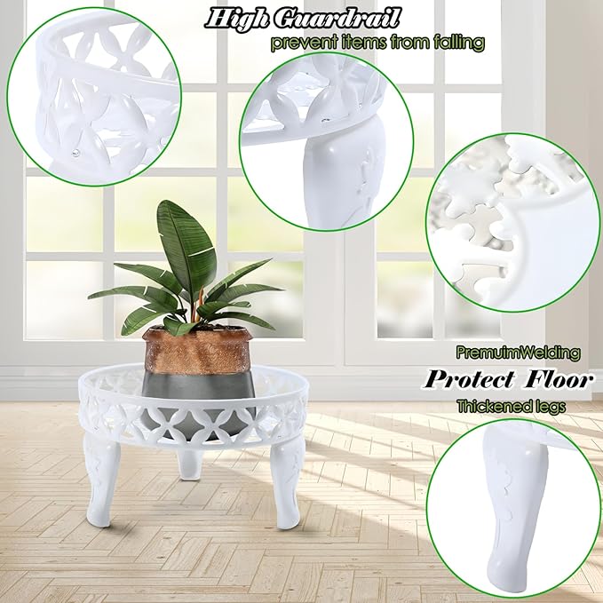 White Plant Stand, Anti-Rust Planter Stands for Indoor Plants, Metal Plant Stands Outdoor, Round Plant Shelf Flower Pot Stand,Display Shelves Potted Plant Holders for Garden Patio Decor