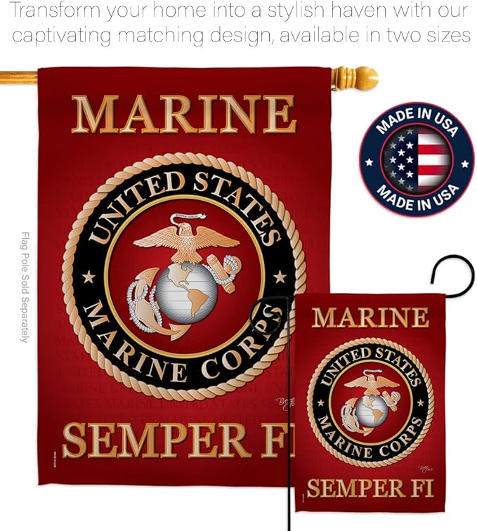 Breeze Decor Marine Corps House Flag - Pack Armed Forces USMC Semper Fi United State American Military Veteran Retire Official Support Our Troops - Banner Small Garden Yard Gift Double-Sided 28 X 40