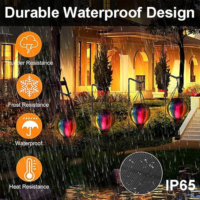 Hot Air Balloon Solar Lantern with Flickering Flame Hanging Solar Lanterns Outdoor Lights Waterproof Lanterns Decorative Garden Patio Yard Party Decor Colorful + Sunflower