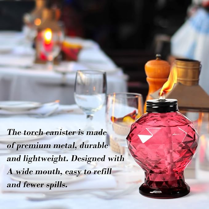 tewei 4 Pack Glass Table Top Light Torches for Outside, Easy to Refill Glass Citronella Torches Outdoor Lanterns, Wick and Cap Included Torch for Garden Patio Yard Party