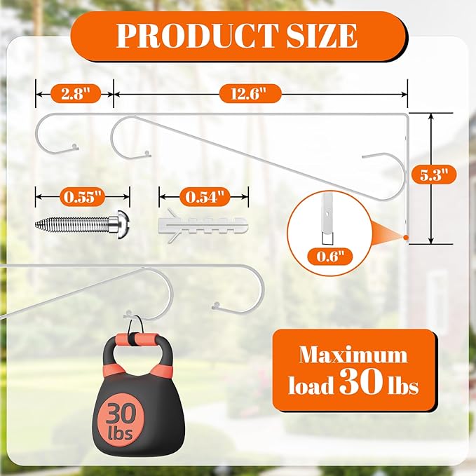 Plant Hangers Outdoor (2 Pack-15.5 Inch White) Plant Hooks Heavy Duty Iron Plant Hanger Hook for Wall, Hanging Plant Bracket for Planters, Bird Feeders, Lanterns, Wind Chimes, Outdoor