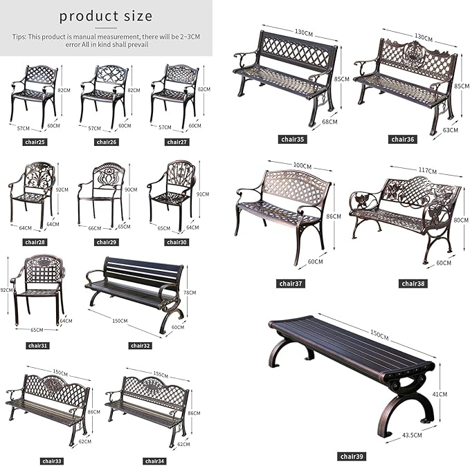 Outdoor Dining Chair Cast Aluminum Patio Chairs Set of 2 All-Weather Patio Dining Chair with Adjustable Feet for Backyard Garden (Die-Casting A Chair)