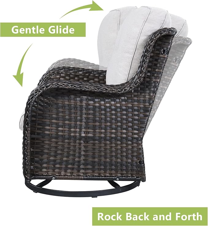 Outdoor Patio Swivel Rocker Chairs - Single Wicker Rattan Patio Swivel Rocking Chair with High Back,Deep Seating and Comfort Cushions for Deck Porch Garden,Brown/Beige