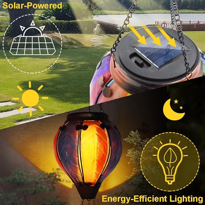 Hot Air Balloon Solar Lantern with Flickering Flame Hanging Solar Lanterns Outdoor Lights Waterproof Lanterns Decorative Garden Patio Yard Party Decor Colorful +