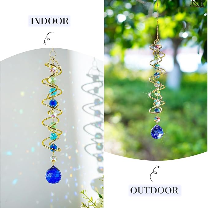 H&D HYALINE & DORA Gazing Ball Spiral Tail Crystal Suncatcher, Rainbow Maker Crystal Beads Decor Sun Catcher Hang with Hook for Window Indoor Outdoor