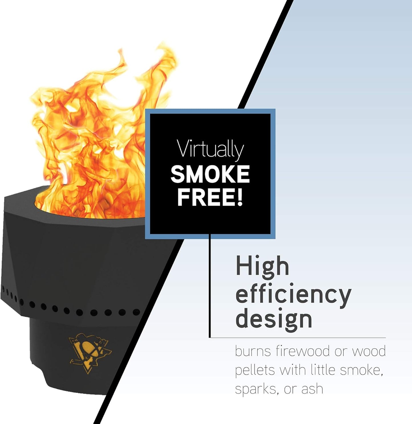 Blue Sky Outdoor Living NHL Vancouver Canucks Ridge Portable Steel Smokeless Fire Pit with Carrying Bag & Spark Screen Kit, Firewood & Wood Pellet