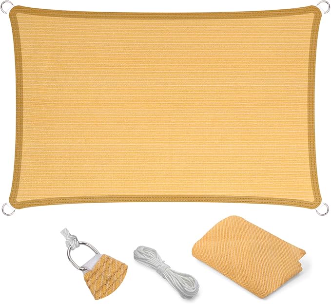 Eden's Decor Straight Flat-Edged Sun Shade Sail Rectangular 14' x 22' Wheat UV-Blocking Outdoor Canopy Fabric Cloth Awning for Pergola Patio Garden Backyard Custom Size