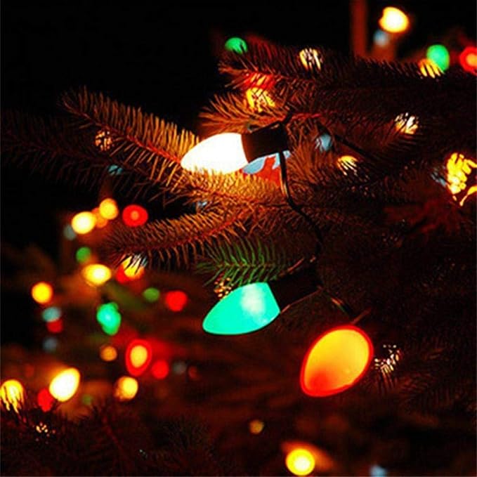 25Ft Multicolor Christmas Lights C7 Vintage Christmas String Lights with 27 Multicolor Ceramic Bulbs (2 Spare), Hanging Outdoor String Lights for Christmas Holiday Wedding Party Garden Decor- Green