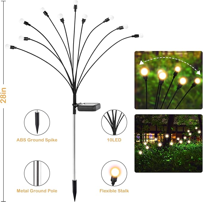 Solar Lights Outdoor Decoration, Waterproof Xmas Outdoor Lights Decor for Yard, Patio, Garden, and Front Porch, 20 LEDs Swing with The Wind (2 Pack, Warm White)