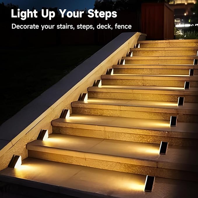 Solar Step Deck Lights Outdoor 16 Pack Solar Step Lights, Waterproof Warm White/7 RGB Color Glow Solar Stair Lights for Yard, Patio, Garden, Walkways, Front Door, Pathway, Driveway