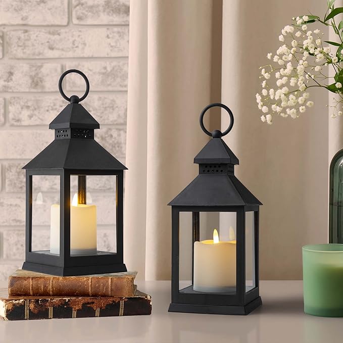 Vintage Lantern Decorative LED Flickering Flameless Candle with Timer, Battery Powered LED Decorative Hanging Lanterns for Indoor Outdoor Garden Yard Home Decor(1 Pack)
