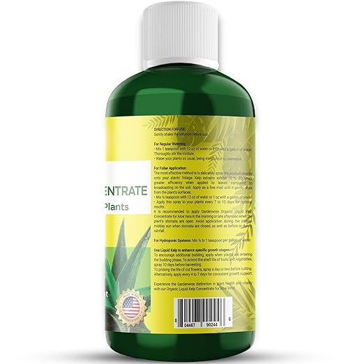 Organic Premium Kelp Seaweed Fertilizer - Liquid Hydroponics Fertilizer - Liquid Plant Food - Nutrient-Rich Soil Enhancer - Natural Plant Food for Aloe Vera (16 OZ)