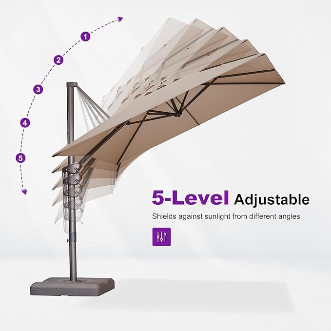 PURPLE LEAF 10 Feet Patio Cantilever Umbrella Square Outdoor Umbrella with 360° Rotation and Aluminum Offset Hanging for Garden Backyard Pool, Taupe