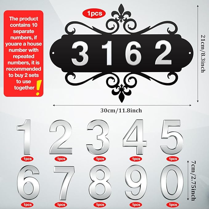 House Address Plaques Metal Address Sign Outside House Number Mailbox Number Sign for House Home Hotel Office Garden Decorative Wall Plaque(13.8 inch,Delicate Style)