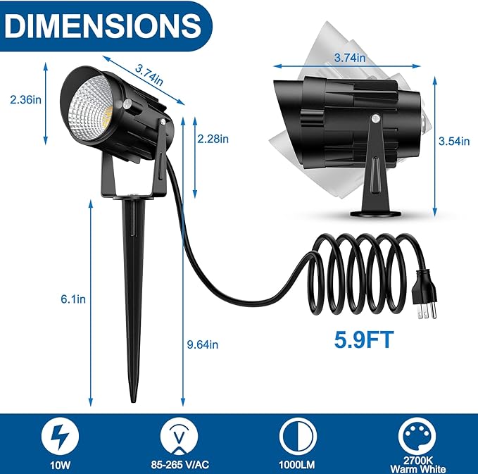 Outdoor Landscape Lighting LED Spotlights: Spot lights Outdoor for Yard Tree Pathway Lawn Flags House, 120 Voltage Waterproof Garden Landscape Lights with Plug in Cord 2700K Warm White, 3 Pack