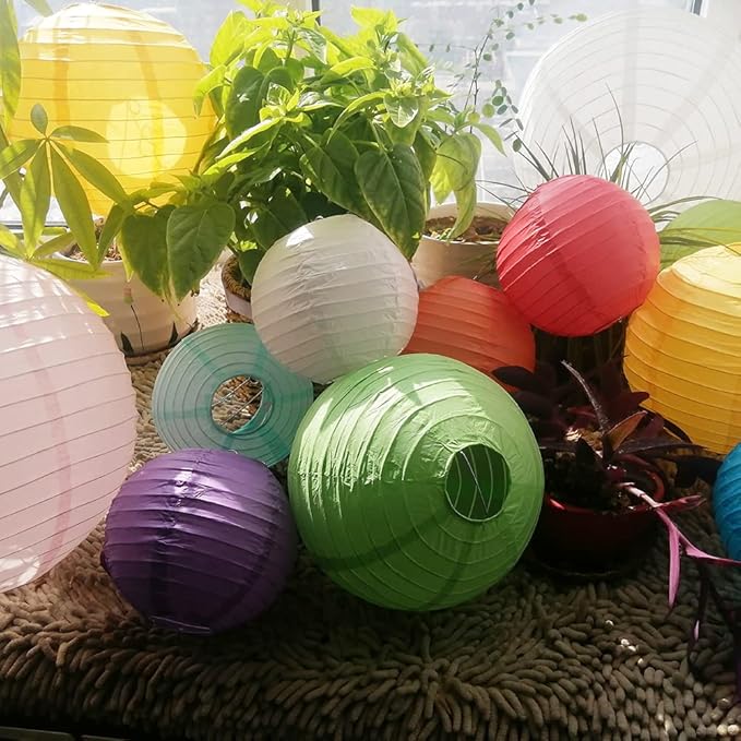 Chinese Style Paper Lanterns, Set of 12, Suitable for Party Decoration (Red, 14in)